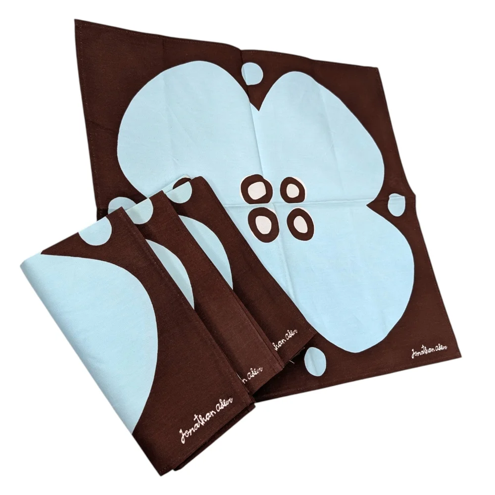 NEW Jonathan Adler Cloth Napkins Set of 4 Brown Blue Floral Abstract Mod Decor